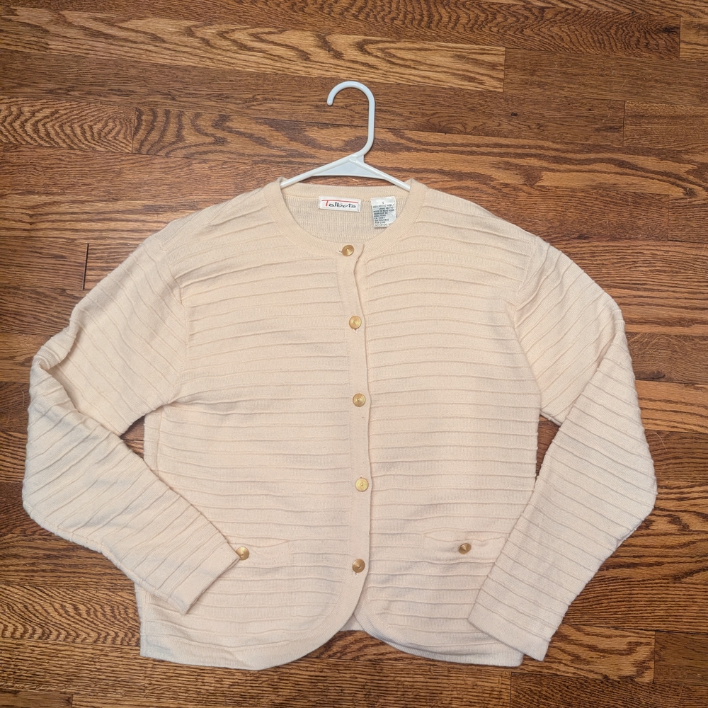Talbots Light Cream Ribbed Button-Front Cardigan